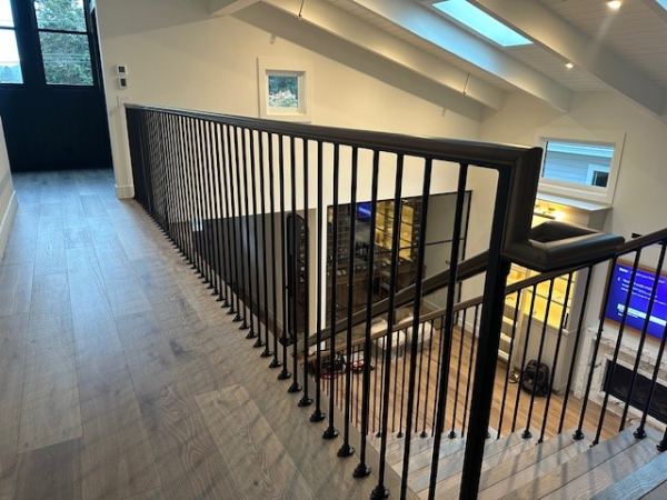 Modern Farmhouse Railing — Custom modern farmhouse railing with pickets mounted directly to floor