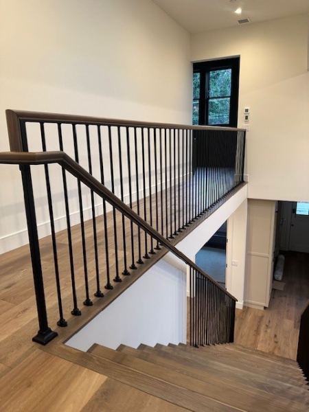 Modern Farmhouse Railing — Custom modern farmhouse railing with pickets mounted directly to floor