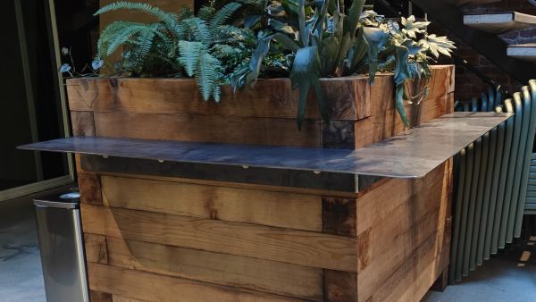 Mild Steel Countertop — Custom-fabricated countertop combining structural integrity with refined architectural detail, featuring: 3/16” steel plate construction, 65” x 65”, 6” Mitered transitions and terminations MIG welded construction Raw...